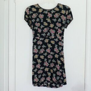 vintage 90s Y2K round collar multi floral black dress ties in back size S